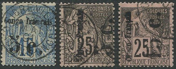 1891/92, Congo, 3 used values ovpt.