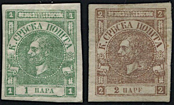 1868/69, Serbia, 1 p. green and 2 p. brown