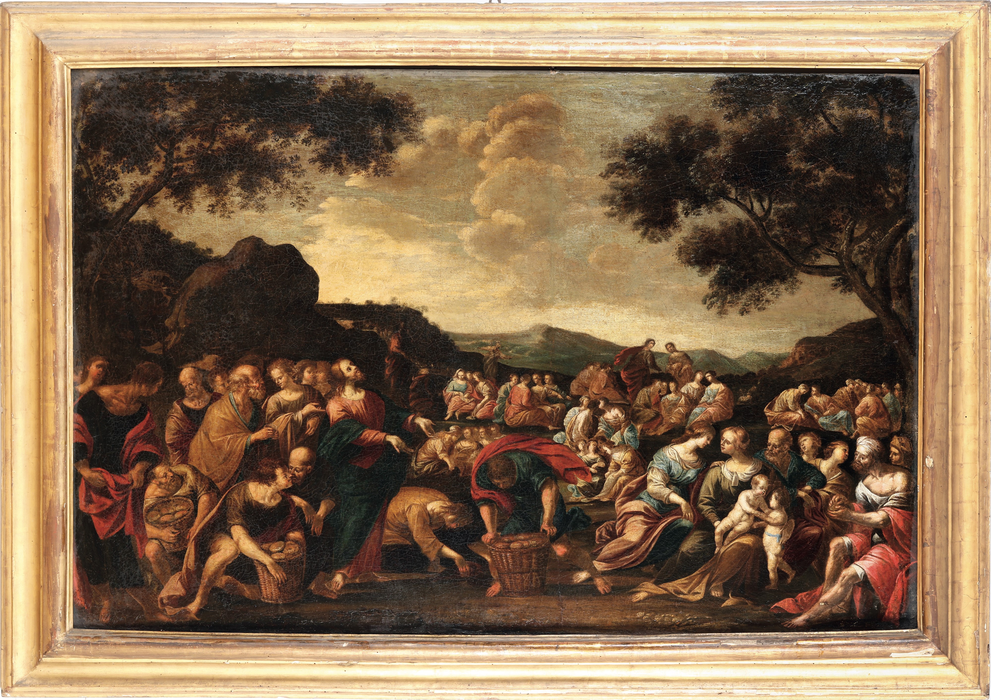 Scuola Genovese del XVII Secolo la Moltiplicazione dei Pani e dei Pesci Entrata di Gesù a Gerusal...