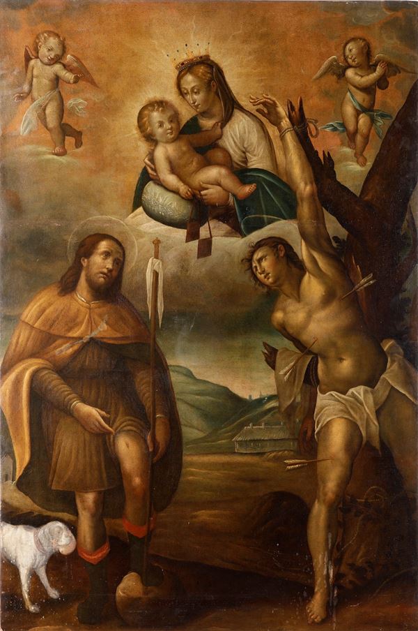 Guglielmo Caccia detto il Moncalvo - Madonna con Bambino, S. Rocco e S. Sebastiano