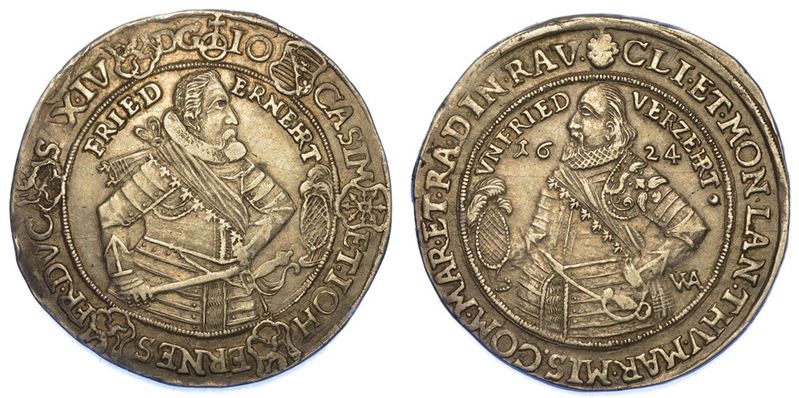 GERMANIA - SASSONIA-COBURGO-EISENACH. JOHANN CASIMIR E JOHANN ERNST II, 1586-1638. 1/2 Thaler 1624.  - Auction Numismatics - I - Cambi Casa d'Aste