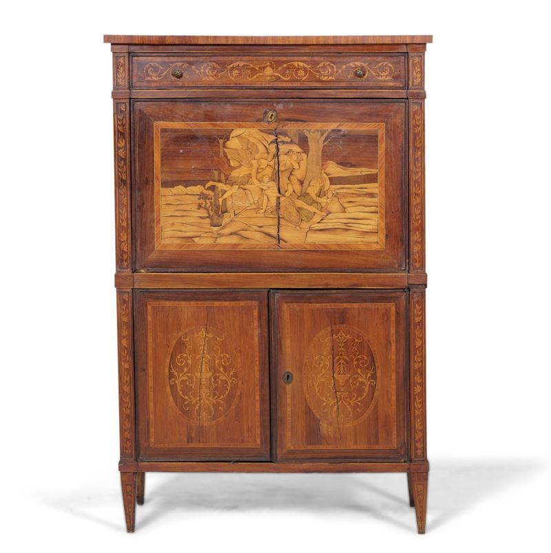 Secretaire in legno lastronato ed inatsiato. XIX secolo  - Auction Antique - Cambi Casa d'Aste