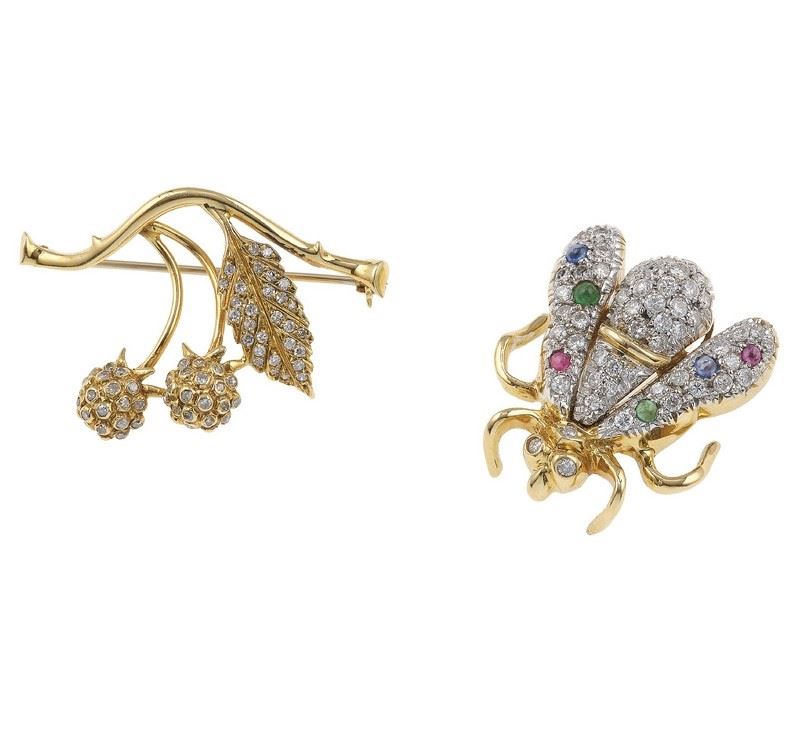 Two diamond and gem-set brooches  - Auction Jewels - Cambi Casa d'Aste