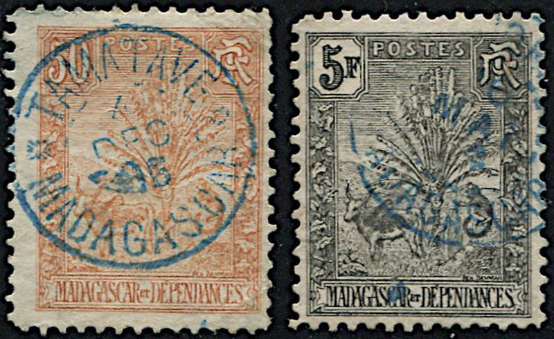 1903, Madagascar, “Zebu, traveler’s tree and Lemur”  - Asta Filatelia - Cambi Casa d'Aste
