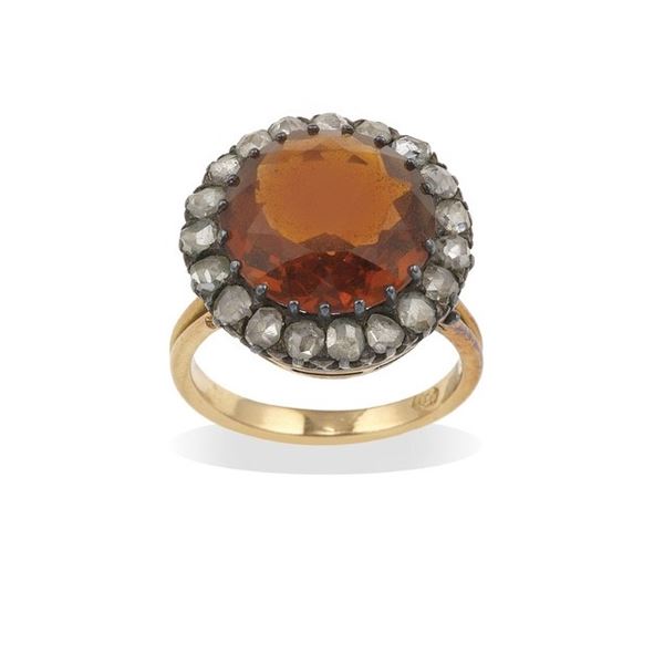 Citrine quartz and old-cut diamond ring