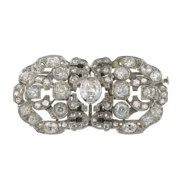 Spilla a doppia clip con diamanti di vecchio taglio