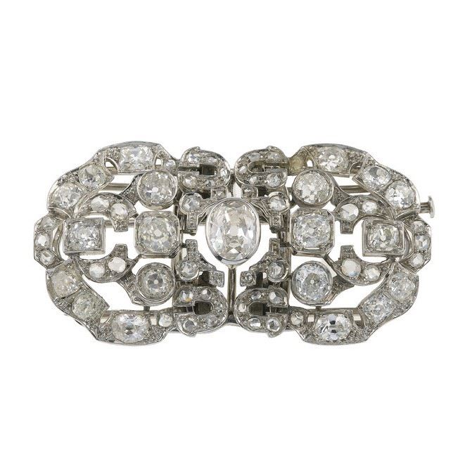 Spilla a doppia clip con diamanti di vecchio taglio  - Asta Fine Jewels - Cambi Casa d'Aste