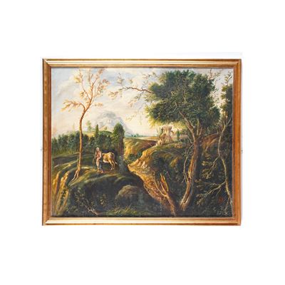 Anonimo, Paesaggio rurale, olio su tela