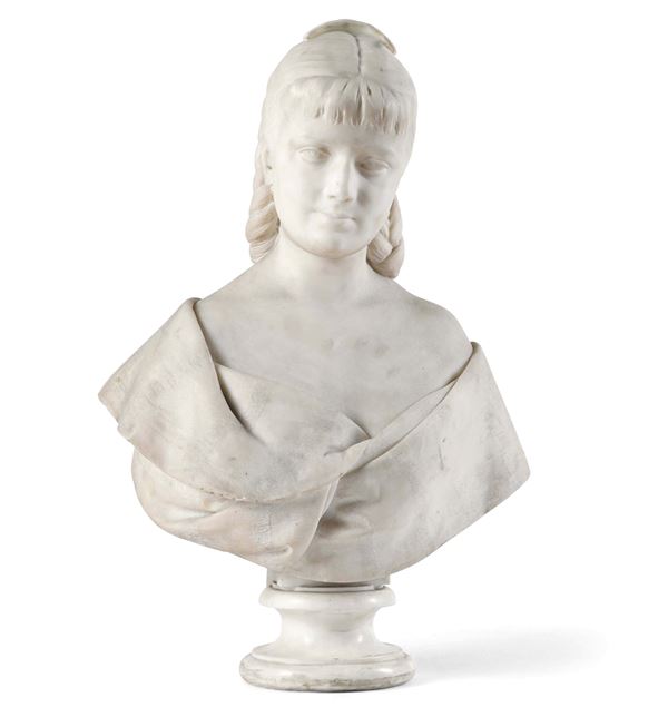 Ritratto di giovane donna. Adelaide Pandiani Maraini (Milano 1836 - Roma 1917). Roma, 1879. Firmata e datata sul retro "Adelaide Maraini Roma 1875"