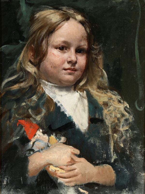 Pittore del XIX secolo Ritratto di bambina con bambola