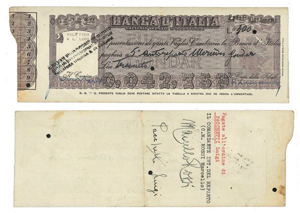 VAGLIA CAMBIARI. BANCA D'ITALIA, FILIALE DI GONDAR.