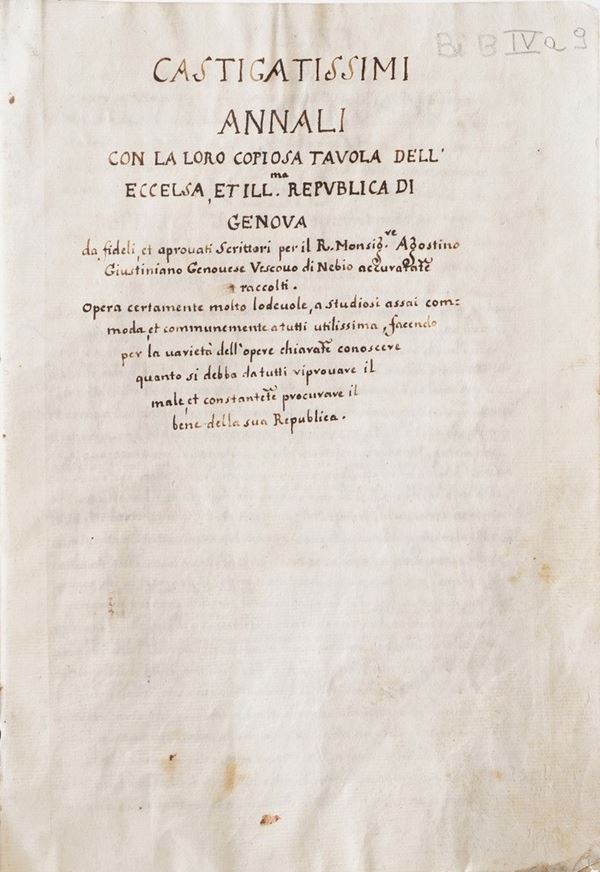 D’Agostino Giustiniani. Castigatissimi Annali. Genova, Bellono 1537.