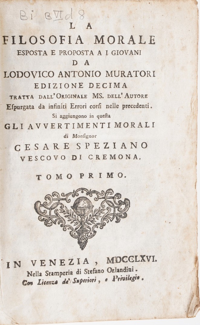 Muratori Ludovico Antonio la Filosofia Morale...tomo Primo e Secondo...venezia,orlandini,1776