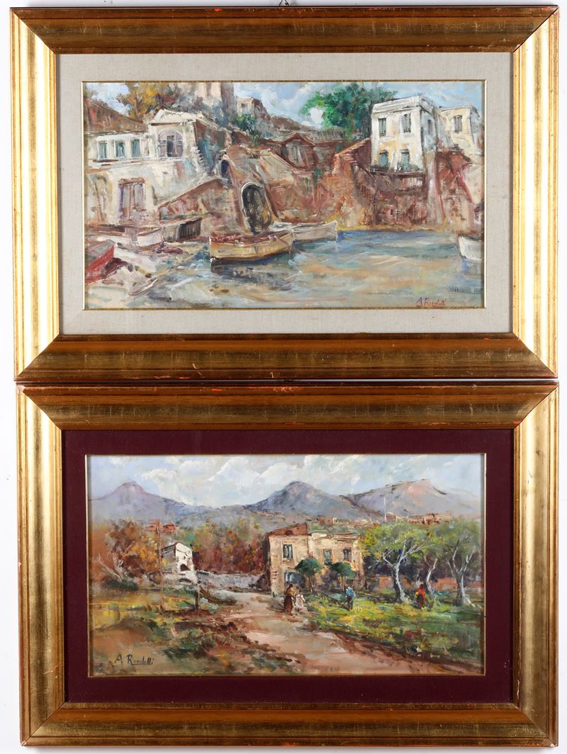 A. Rondelli Paesaggi  - coppia di dipinti su tavola - Auction Antiques and paintings - Cambi Casa d'Aste