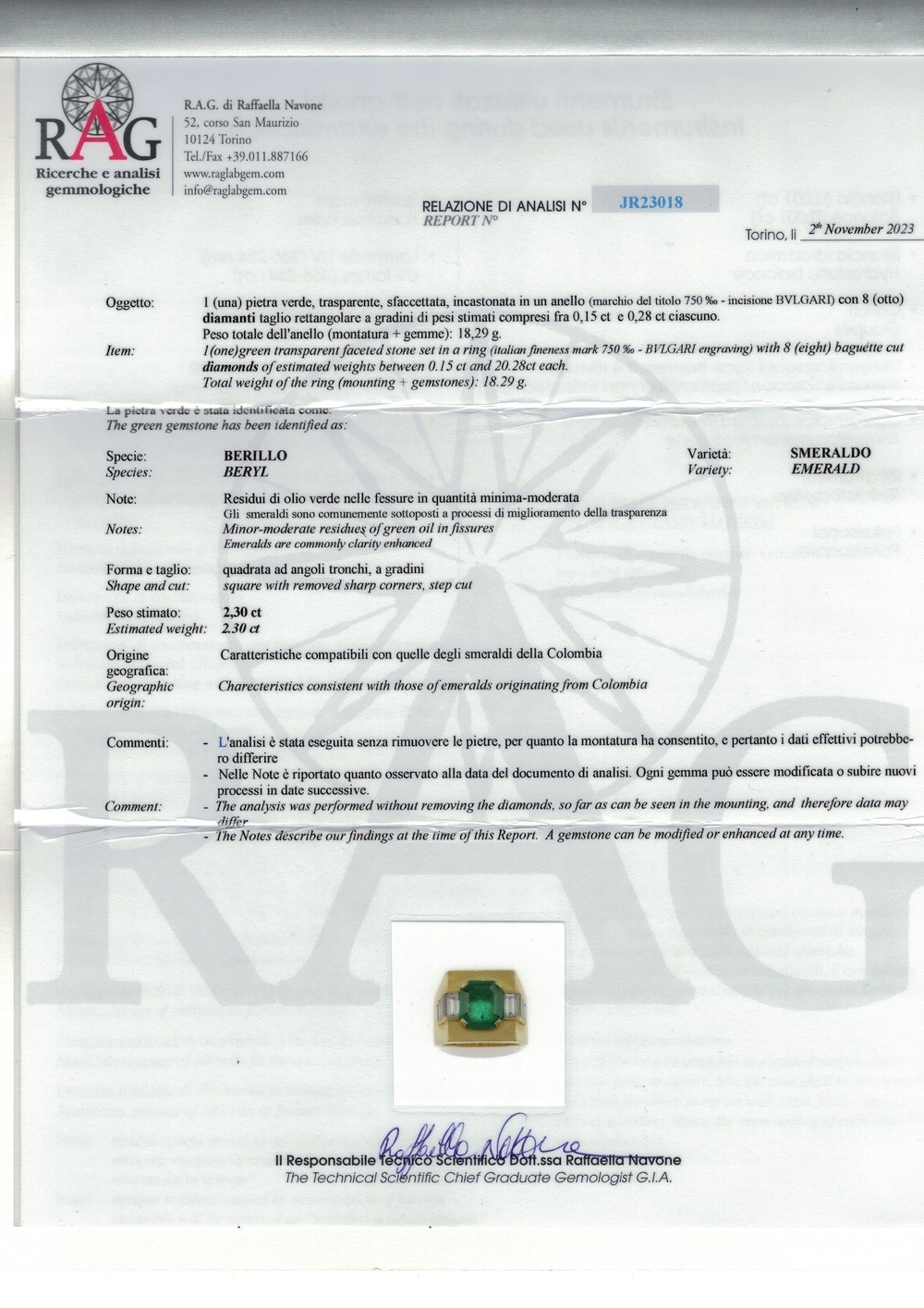 Bulgari, Anello con smeraldo della Colombia e diamanti