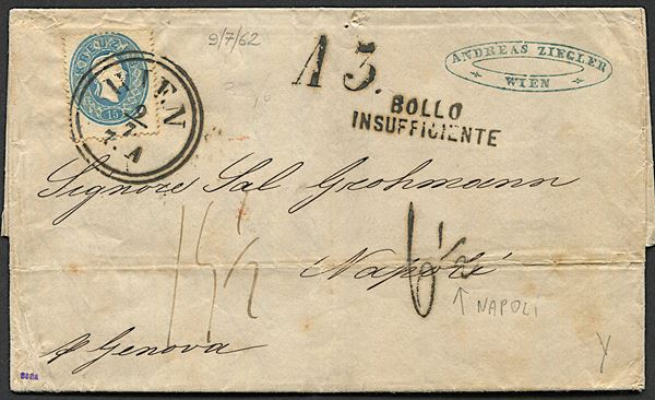 1862, Lombardo Veneto, lettera da Vienna per Napoli del 9 luglio 1862
