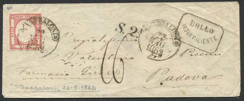 1862, Provincia Napoletane, lettera da Maddaloni per Padova del 22 maggio 1862.  - Auction Postal History and Philately - Cambi Casa d'Aste
