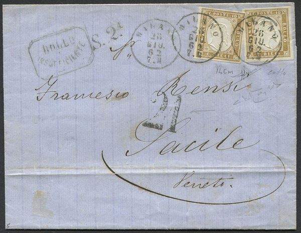1862, Sardegna, lettera da Milano per Sacile (Pordenone) del 28 giugno 1862