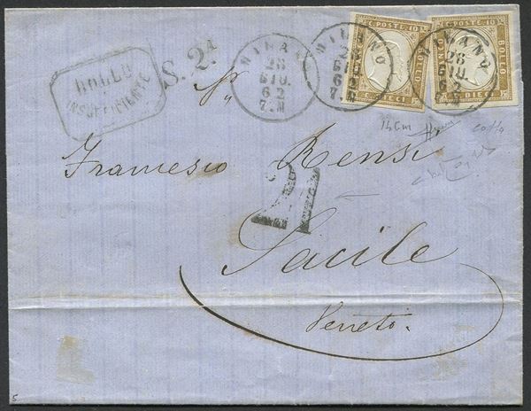 1862, Sardegna, lettera da Milano per Sacile (Pordenone) del 28 giugno 1862