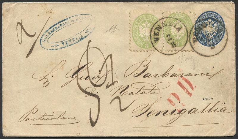 1865, Lombardo Veneto, Intero Postale da 10 soldi  - Auction Postal History and Philately - Cambi Casa d'Aste