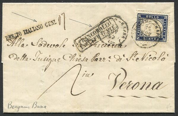1863, Regno d’Italia, tre lettere dalla I distanza italiana alla I o II distanza austriaca