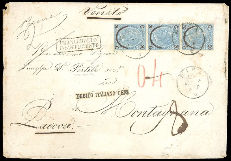 1865, Regno d’Italia, lettera da Pisa per Montagnana del 25 agosto 1865  - Asta Storia Postale e Filatelia - Cambi Casa d'Aste