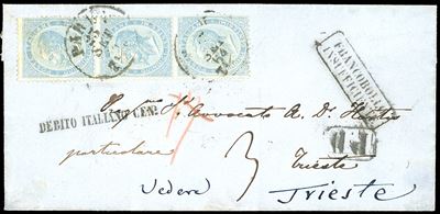 1864, Regno D’italia, Lettera da Parma per Trieste del 23 Settembre Affrancata con Striscia Verti...