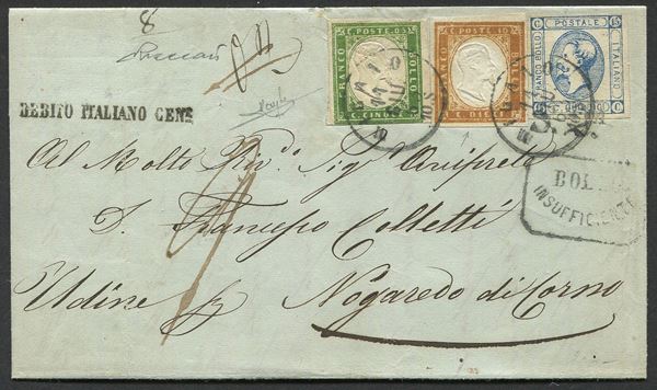 1863, Regno d’Italia, lettera da Milano per Nogaredo (Ud) dell’11 giugno 1863