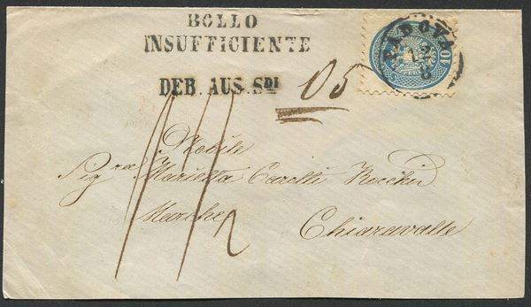 1864, Lombardo Veneto, lettera da Padova per Chiaravalle (Ancona) del 12 agosto 1864