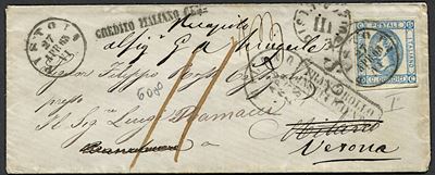 1863, Regno D’italia, Lettera da Pistoia per Milano