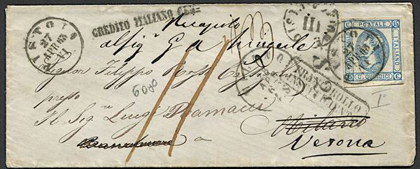 1863, Regno d’Italia, lettera da Pistoia per Milano