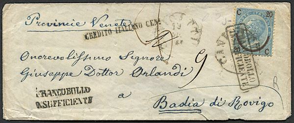 1865, Regno d’Italia, lettera da Canicattì per Badia di Rovigo, del 19 dicembre 1865