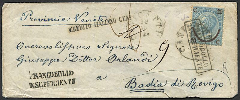 1865, Regno d’Italia, lettera da Canicattì per Badia di Rovigo, del 19 dicembre 1865  - Auction Philately - Cambi Casa d'Aste