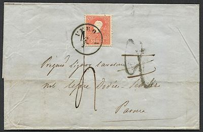 1861, Lombardo Veneto, Lettera da Verona per Parma del 2 Gennaio 1861
