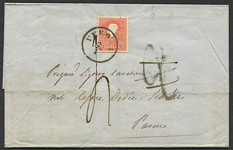 1861, Lombardo Veneto, lettera da Verona per Parma del 2 gennaio 1861  - Asta Filatelia - Cambi Casa d'Aste