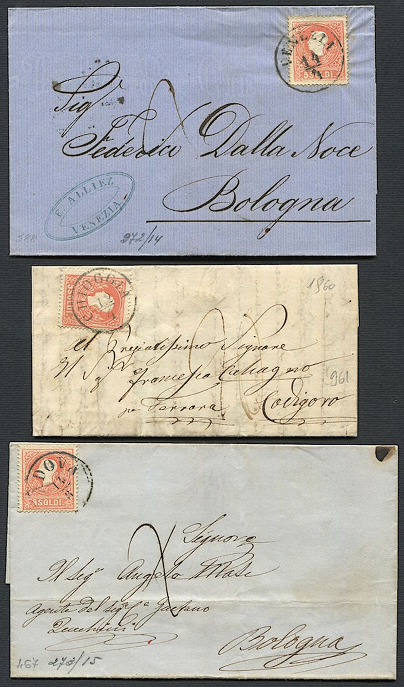 1860/61, Lombardo Veneto, tre lettere  - Asta Filatelia - Cambi Casa d'Aste