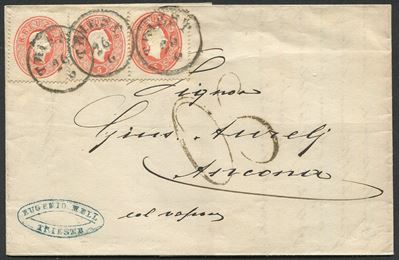 1861/62, Austria, Due Lettere da Trieste per Ancona