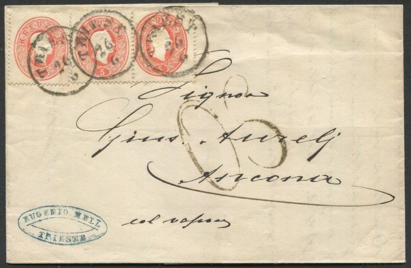 1861/62, Austria, due lettere da Trieste per Ancona