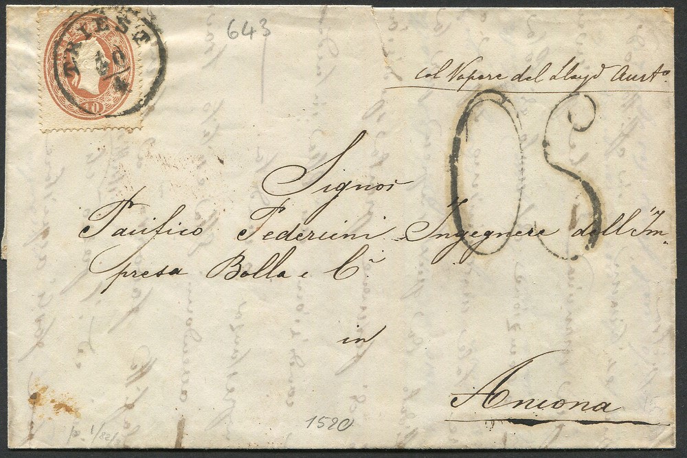 1861/62, Austria, Due Lettere da Trieste per Ancona