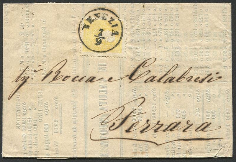 1861, Lombardo Veneto, circolare a stampa da Venezia per Ferrara del 7 settembre 1861  - Auction Postal History and Philately - Cambi Casa d'Aste