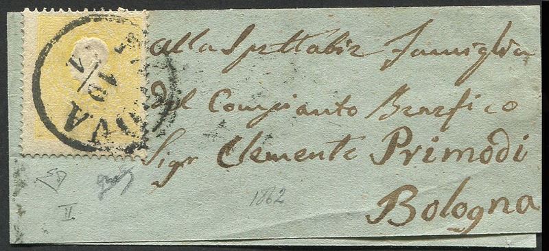1862, Lombardo Veneto, piccola fascetta per giornali da Padova per Bologna del 10 gennaio 1862  - Auction Postal History and Philately - Cambi Casa d'Aste