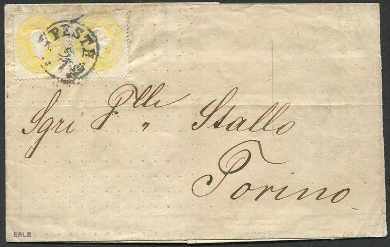 1861, Ungheria, lettera da Pesth per Torino del 9 luglio 1861  - Asta Storia Postale e Filatelia - Cambi Casa d'Aste