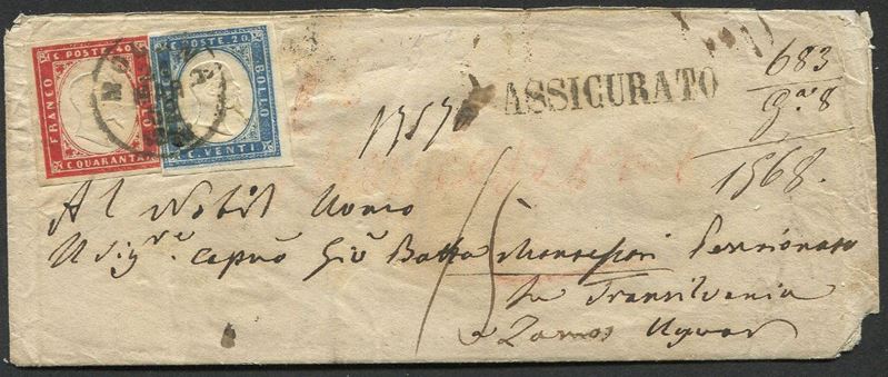 1862, Sardegna, raccomandata da Modena per Szamos Ujvar (Transilvania) del 21 marzo 1862  - Auction Postal History and Philately - Cambi Casa d'Aste