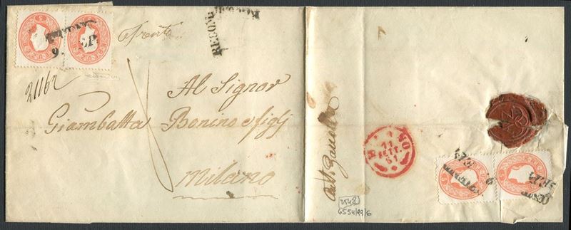 1861, Austria, raccomandata da Trento per Milano del 9 settembre 1861  - Auction Postal History and Philately - Cambi Casa d'Aste