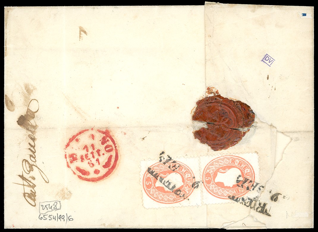 Austria, Raccomandata da Trento a Milano, 9 settembre 1861 con affrancatura di 2 esemplari da 5 k...