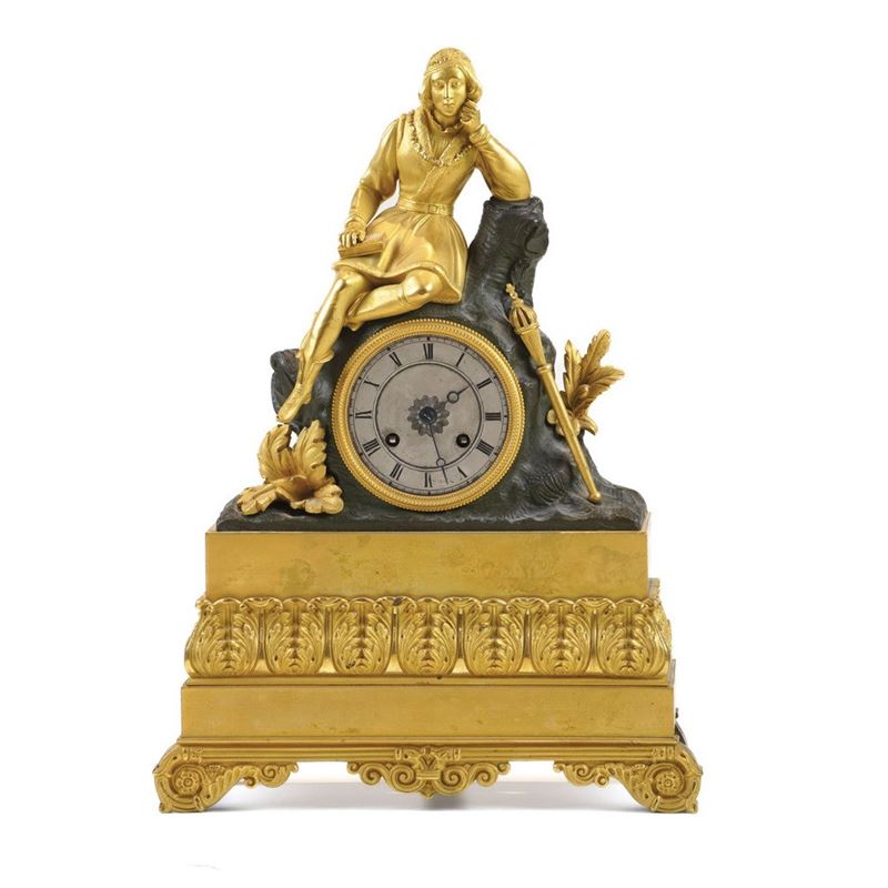 Pendola da tavolo in bronzo dorato. XIX-XX secolo  - Asta Pendole e orologi  - Cambi Casa d'Aste