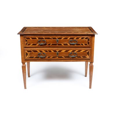 Comoncino a Due Cassetti Lastronato ed Intarsiato. Fine XVIII Secolo