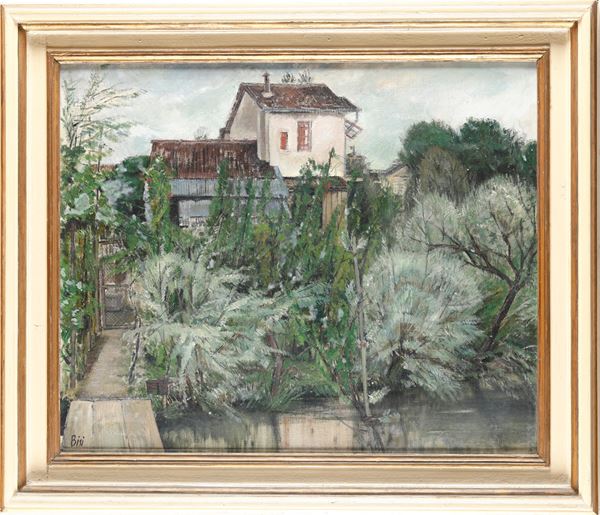 Luigi Bisi - Veduta con case e alberi