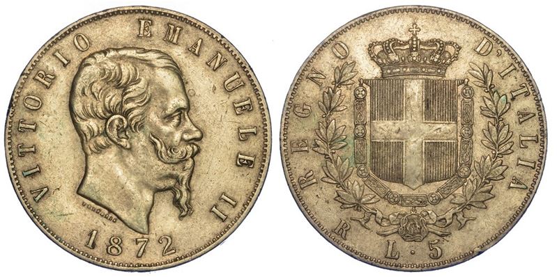 REGNO D'ITALIA. VITTORIO EMANUELE II DI SAVOIA, 1861-1878. 5 lire 1872. Roma.  - Asta Numismatica - II - Cambi Casa d'Aste
