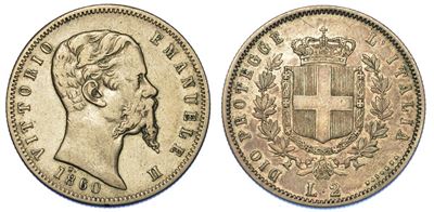 Re Eletto. Vittorio Emanuele II di Savoia, 1859-1861. 2 Lire 1860. Bologna.
